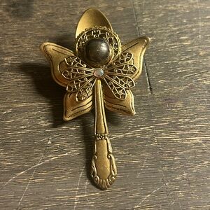 Vintage Salt Spoon‎ & Bronze Angel Brooch